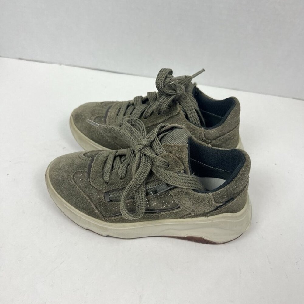 Girls Superfit Leather Sneakers‎ sz 25 US 8.5 Green Suede Shoes Zipper Comfort